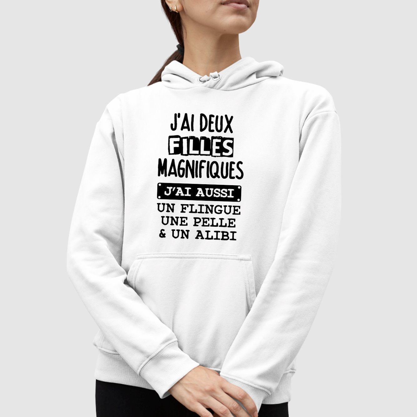 Sweat Capuche Adulte J'ai deux filles magnifiques Blanc