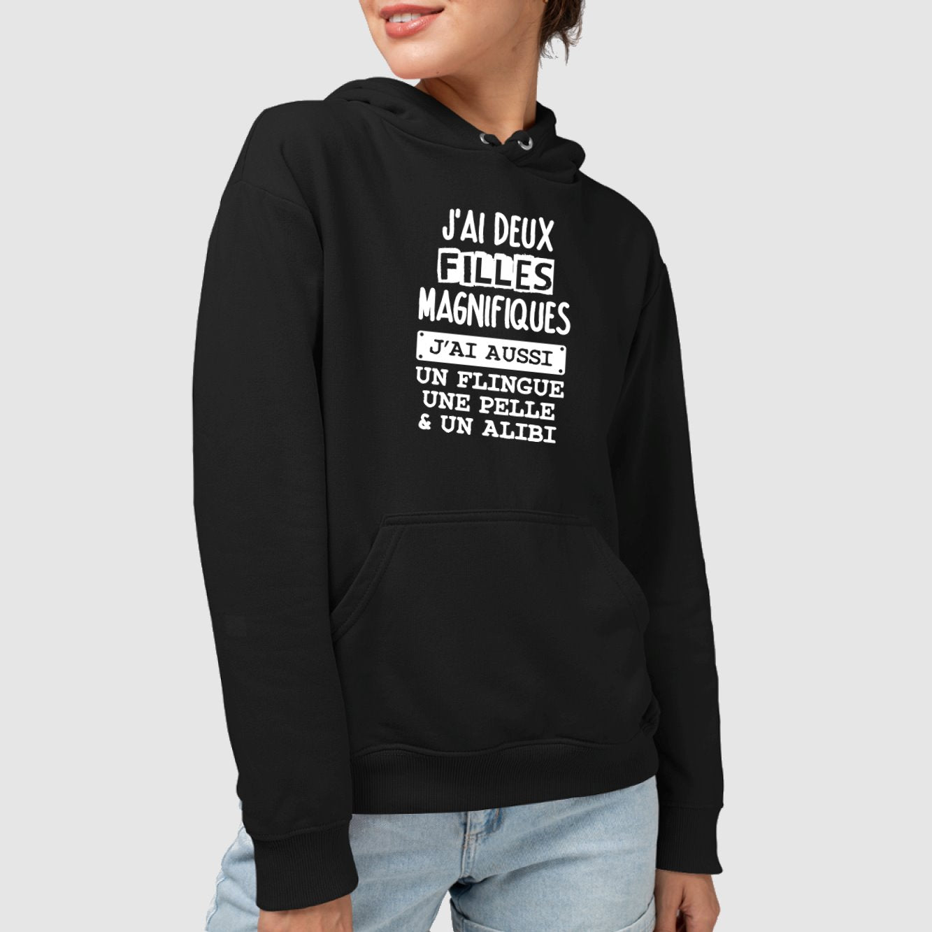 Sweat Capuche Adulte J'ai deux filles magnifiques Noir