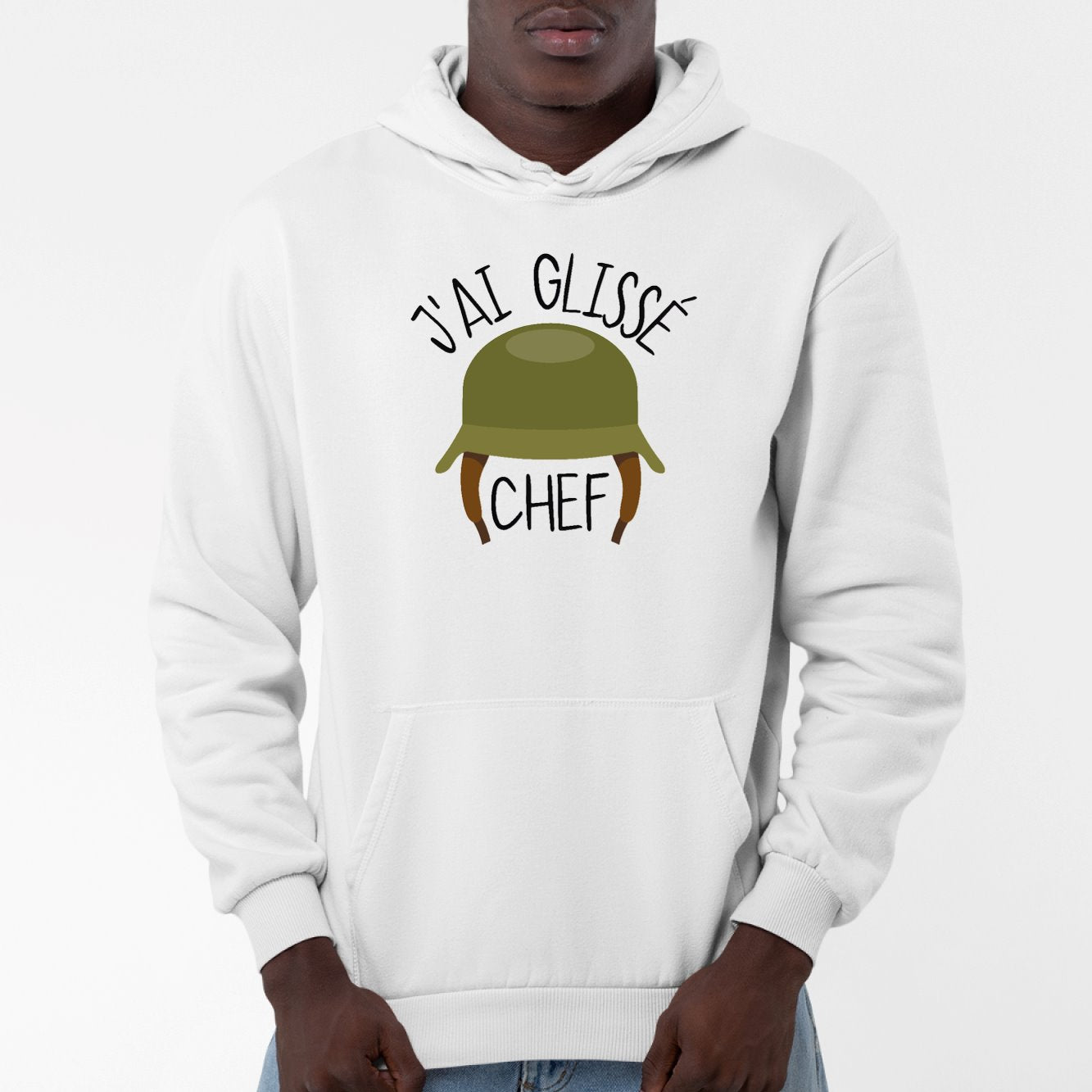 Sweat Capuche Adulte J'ai glissé chef Blanc