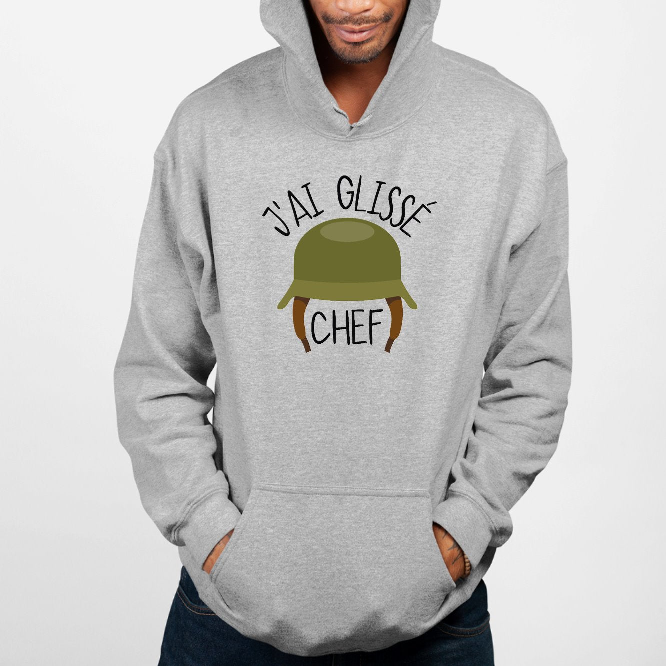 Sweat Capuche Adulte J'ai glissé chef Gris