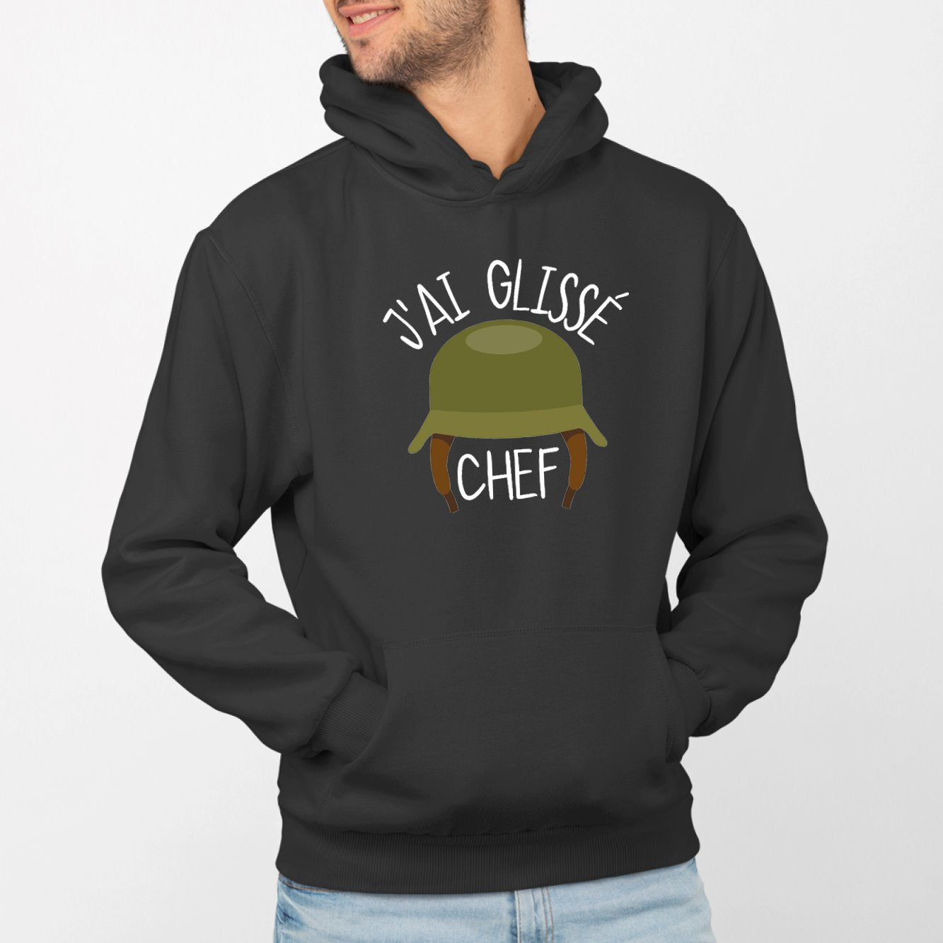 Sweat Capuche Adulte J'ai glissé chef Noir