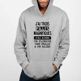 Sweat Capuche Adulte J'ai trois filles magnifiques Gris