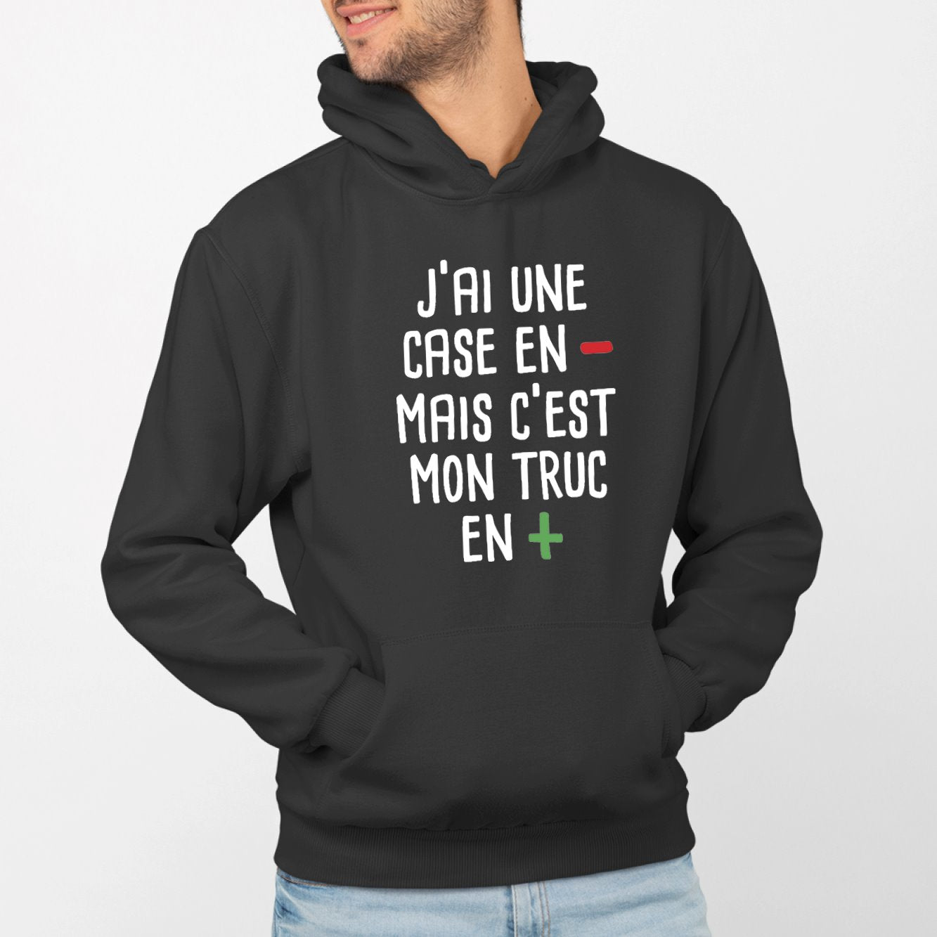 Sweat Capuche Adulte J'ai une case en moins Noir