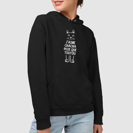 Sweat Capuche Adulte J'aime chacha plus que toutou Noir