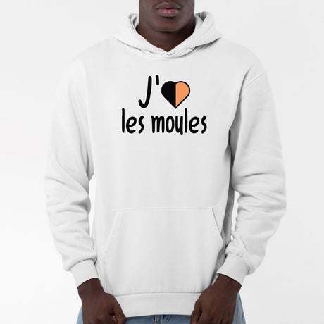 Sweat Capuche Adulte J'aime les moules Blanc