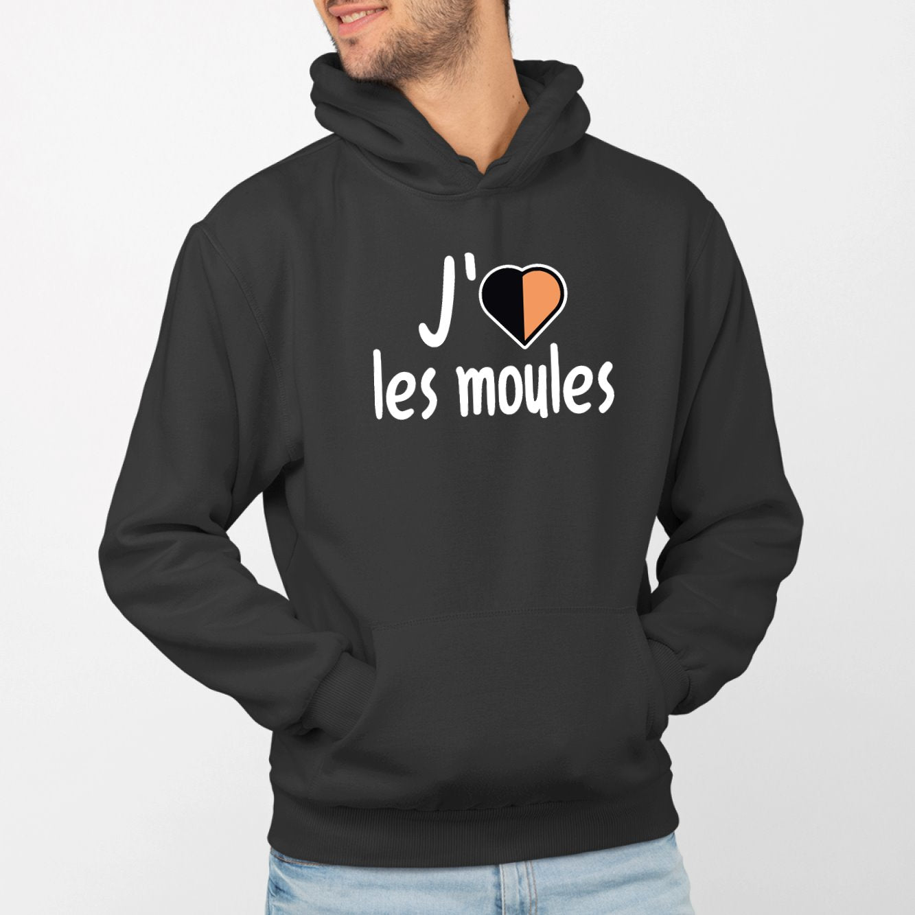 Sweat Capuche Adulte J'aime les moules Noir