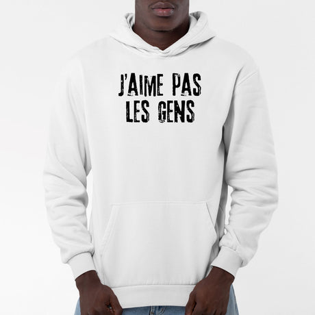 Sweat Capuche Adulte J'aime pas les gens Blanc