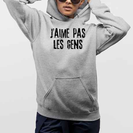 Sweat Capuche Adulte J'aime pas les gens Gris