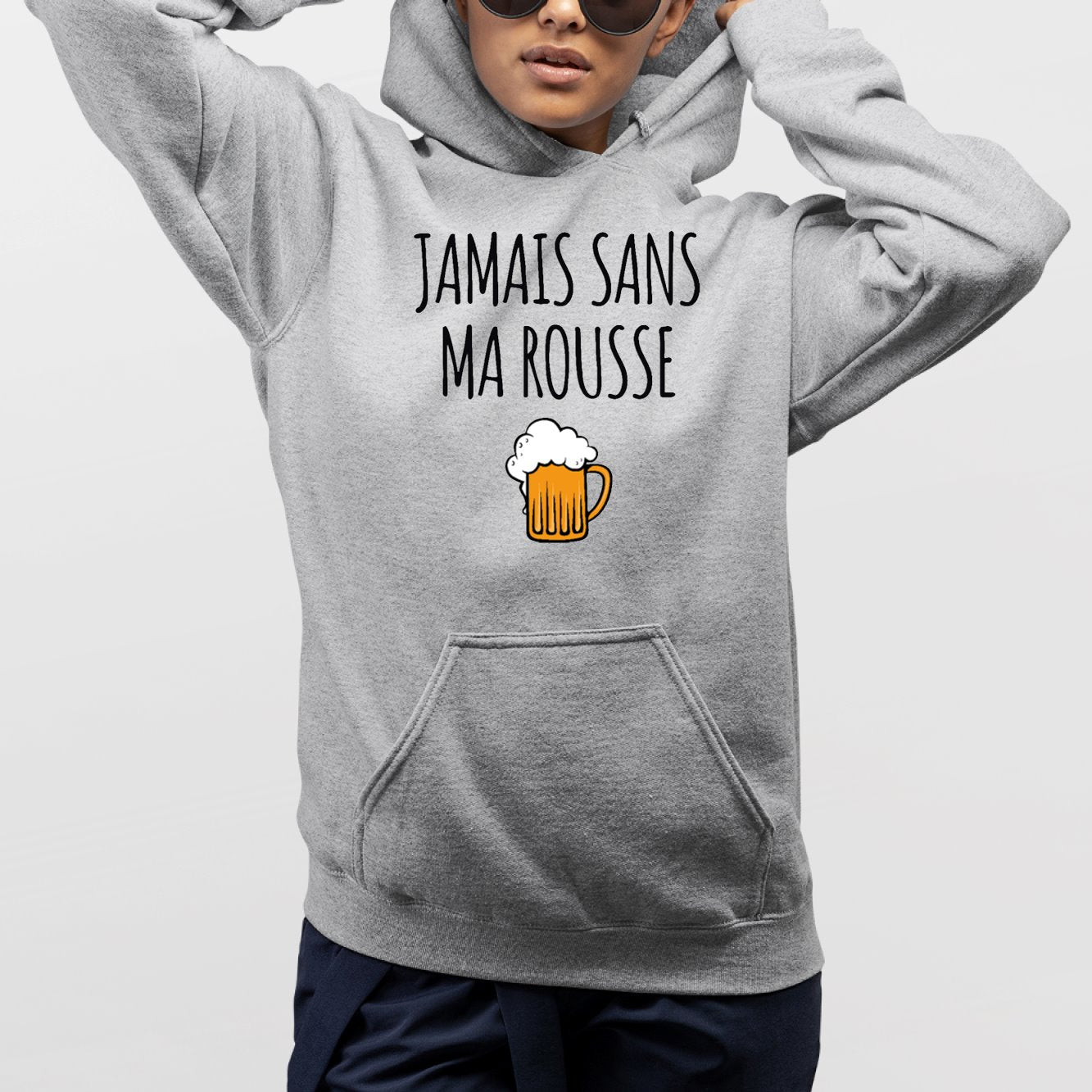 Sweat Capuche Adulte Jamais sans ma rousse Gris