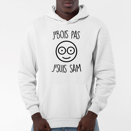 Sweat Capuche Adulte J'bois pas j'suis Sam Blanc