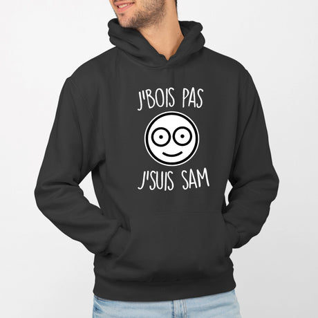 Sweat Capuche Adulte J'bois pas j'suis Sam Noir