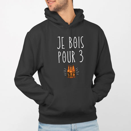 Sweat Capuche Adulte Je bois pour 3 Noir