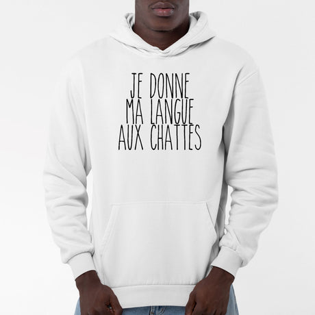 Sweat Capuche Adulte Je donne ma langue aux chattes Blanc