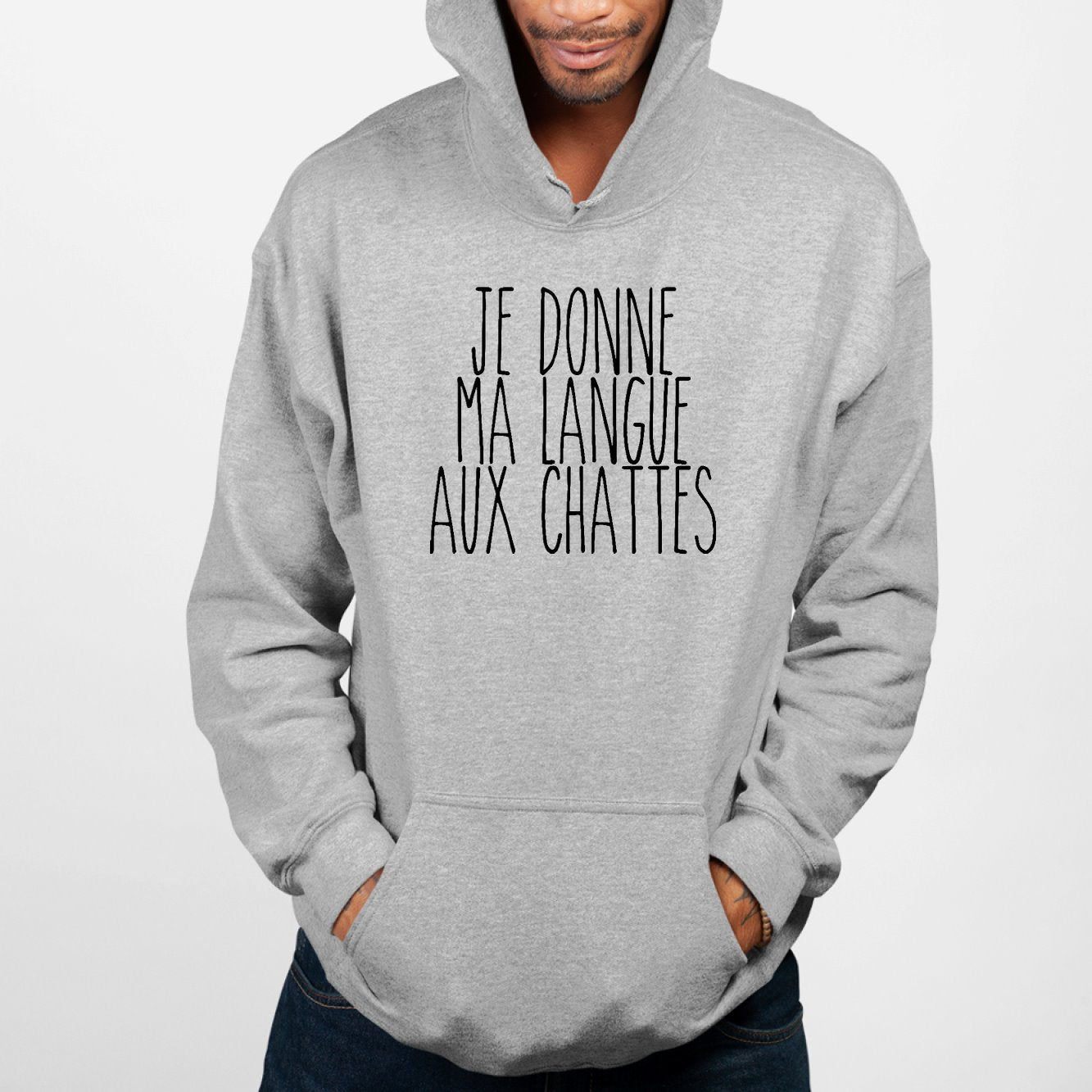 Sweat Capuche Adulte Je donne ma langue aux chattes Gris