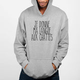 Sweat Capuche Adulte Je donne ma langue aux chattes Gris