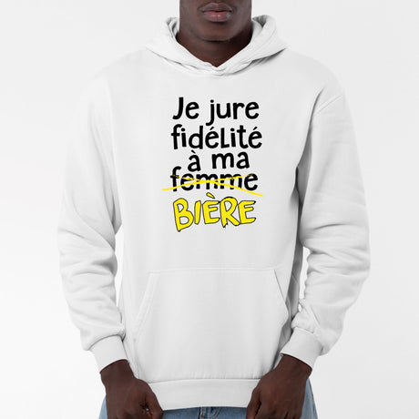 Sweat Capuche Adulte Je jure fidélité à ma bière Blanc