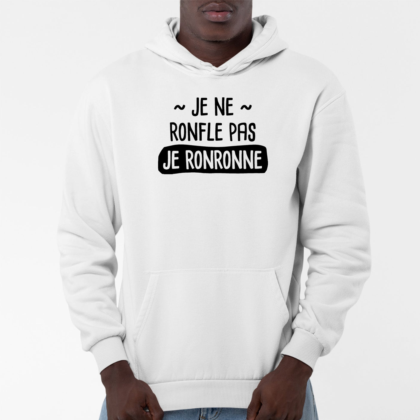 Sweat Capuche Adulte Je ne ronfle pas je ronronne Blanc