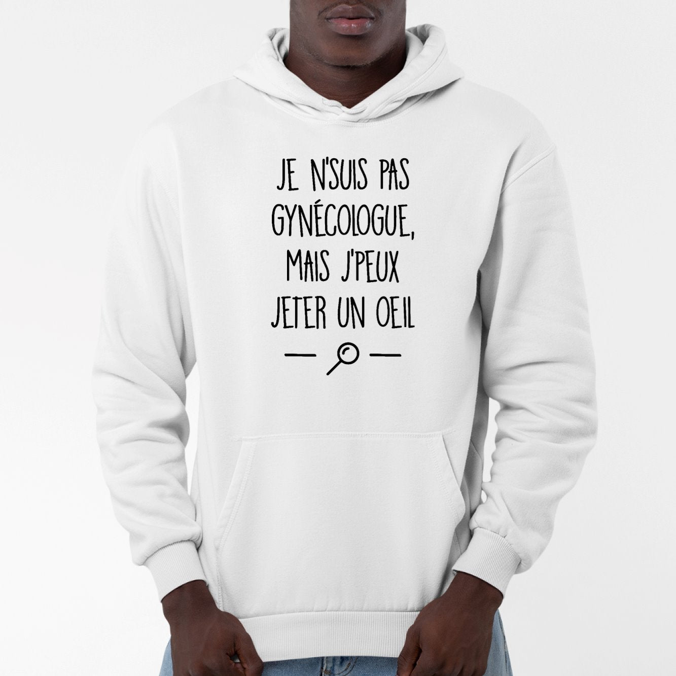 Sweat Capuche Adulte Je ne suis pas gynécologue Blanc