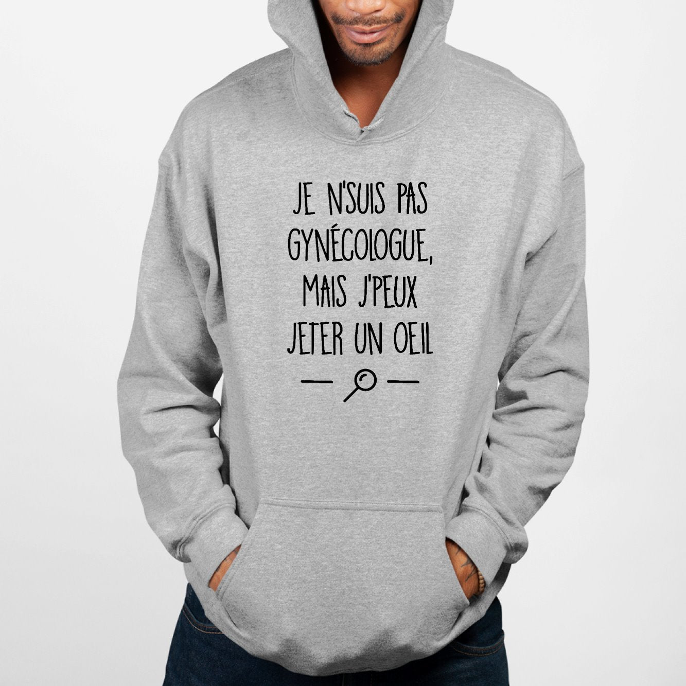 Sweat Capuche Adulte Je ne suis pas gynécologue Gris