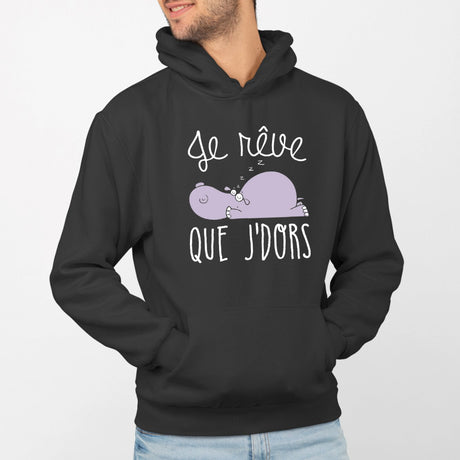 Sweat Capuche Adulte Je rêve que je dors Noir