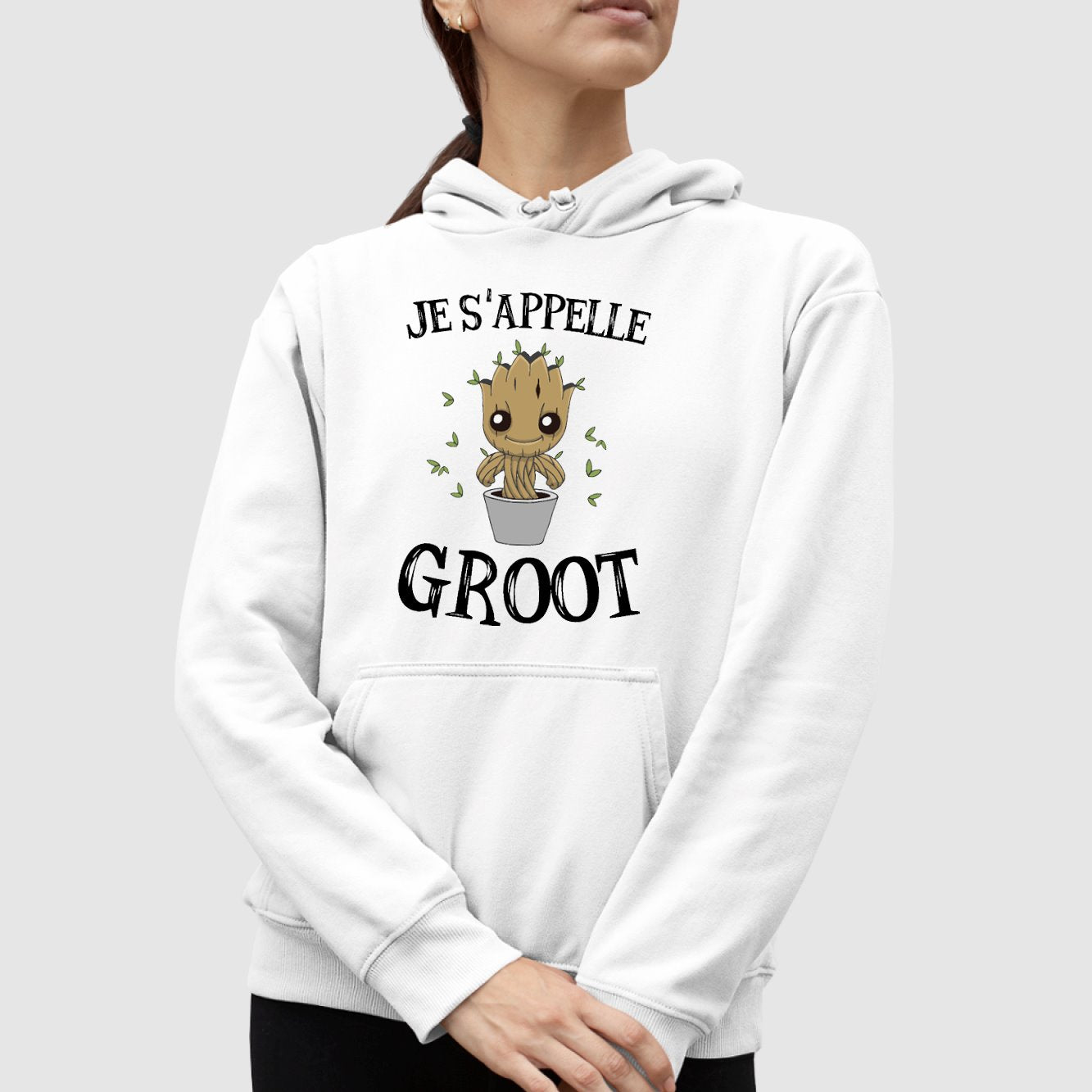 Sweat Capuche Adulte Je s'appelle Groot Blanc