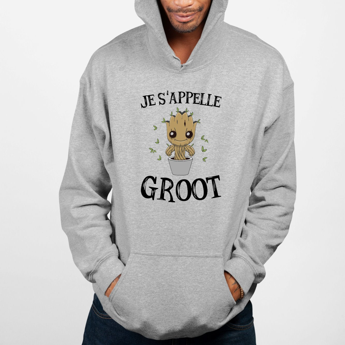 Sweat Capuche Adulte Je s'appelle Groot Gris