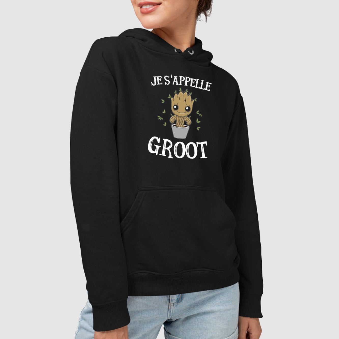 Sweat Capuche Adulte Je s'appelle Groot Noir