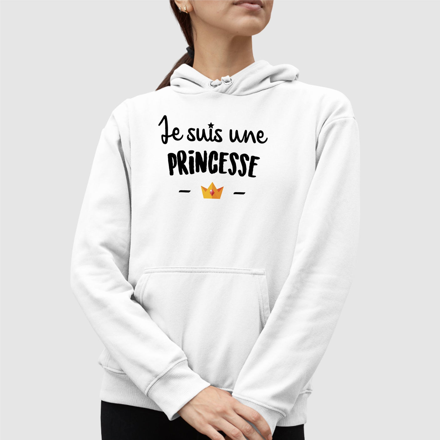 Sweat Capuche Adulte Je suis une princesse Blanc