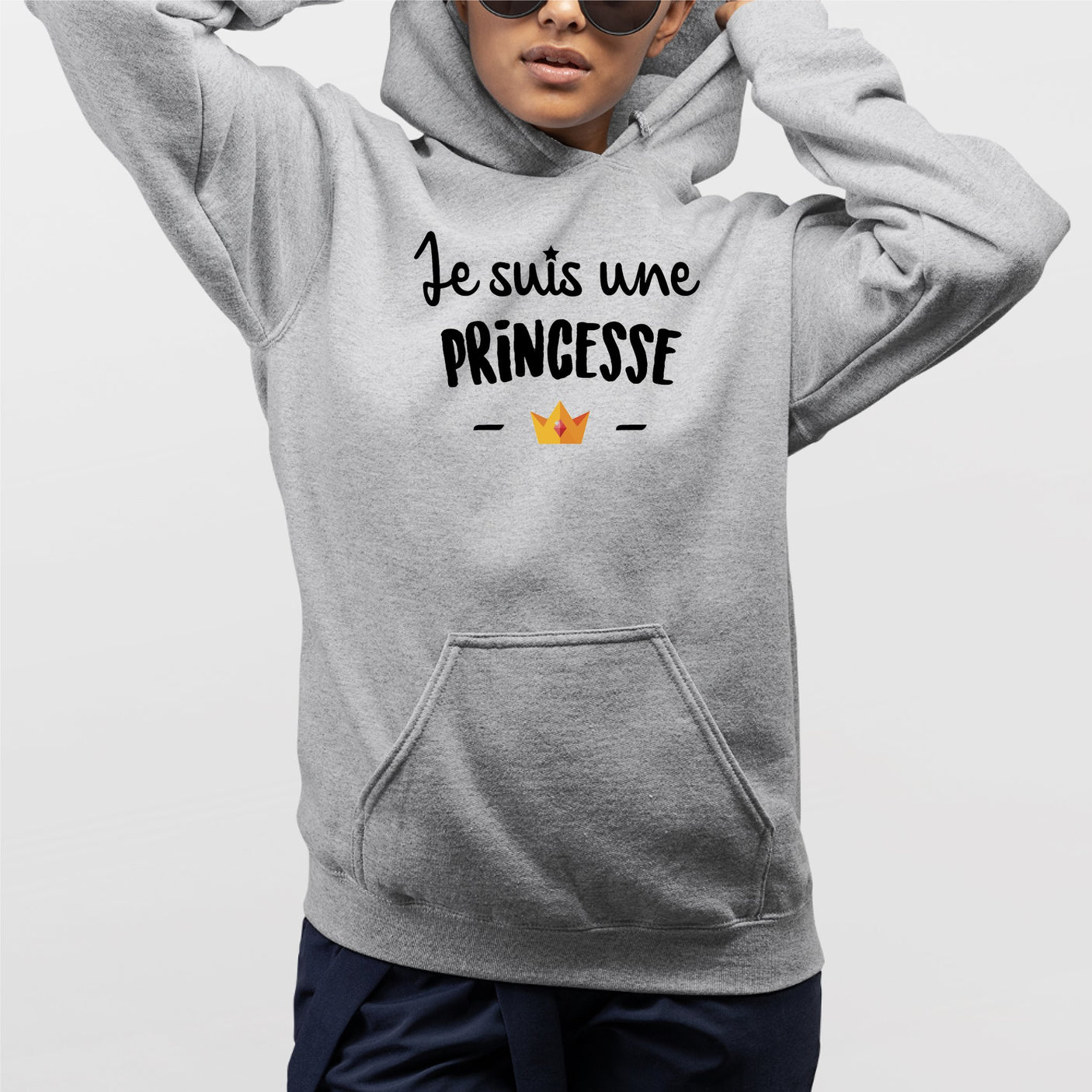 Sweat Capuche Adulte Je suis une princesse Gris