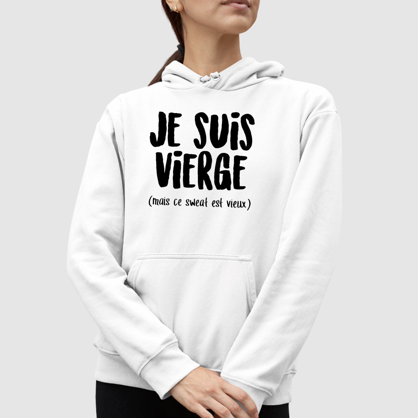 Sweat Capuche Adulte Je suis vierge Blanc