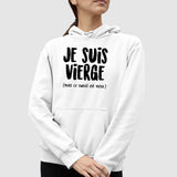 Sweat Capuche Adulte Je suis vierge Blanc