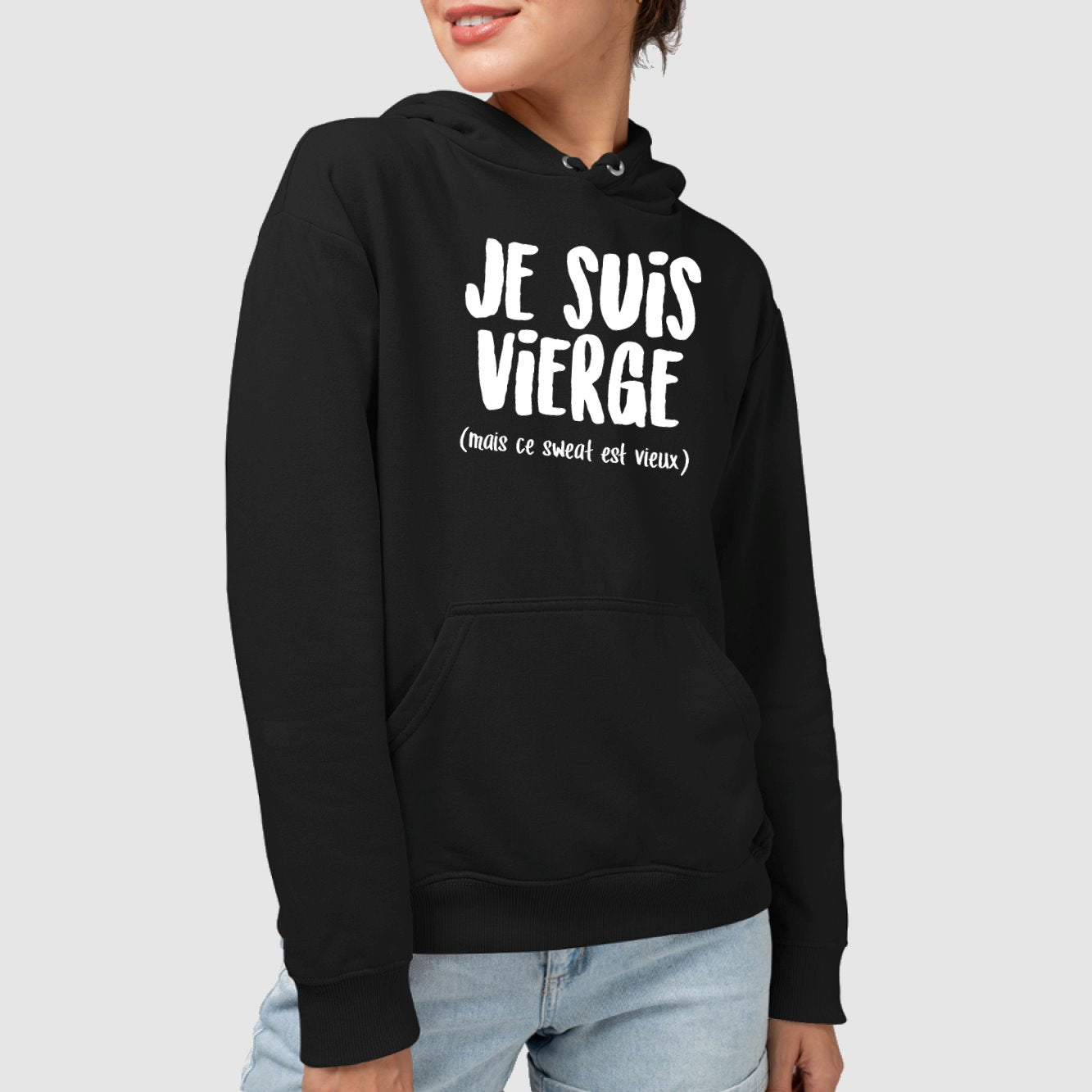 Sweat Capuche Adulte Je suis vierge Noir