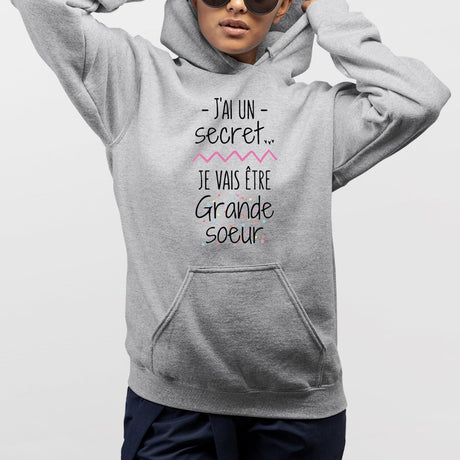 Sweat Capuche Adulte Je vais être grande soeur Gris