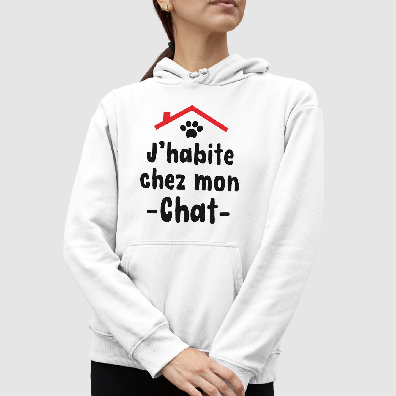 Sweat Capuche Adulte J'habite chez mon chat Blanc