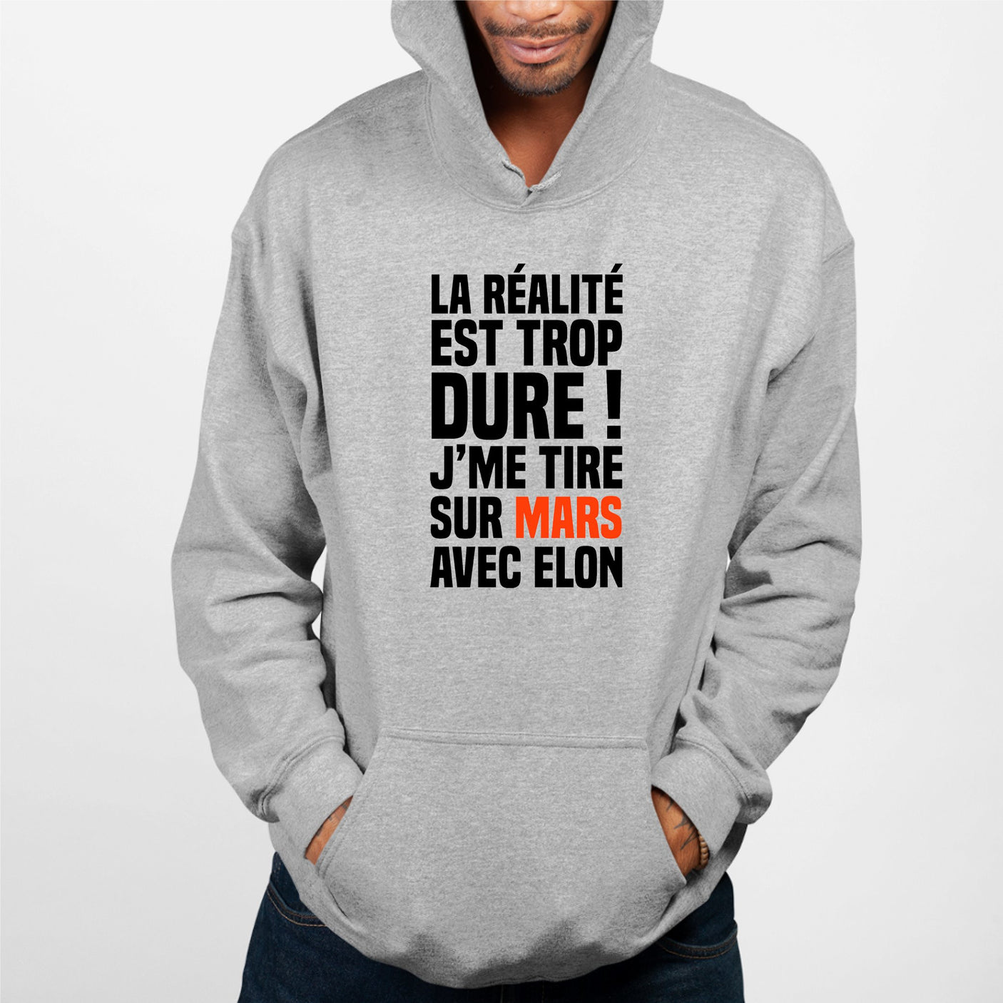 Sweat Capuche Adulte J'me tire sur Mars avec Elon Gris