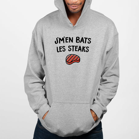 Sweat Capuche Adulte J'm'en bats les steaks Gris