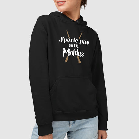 Sweat Capuche Adulte J'parle pas aux Moldus Noir