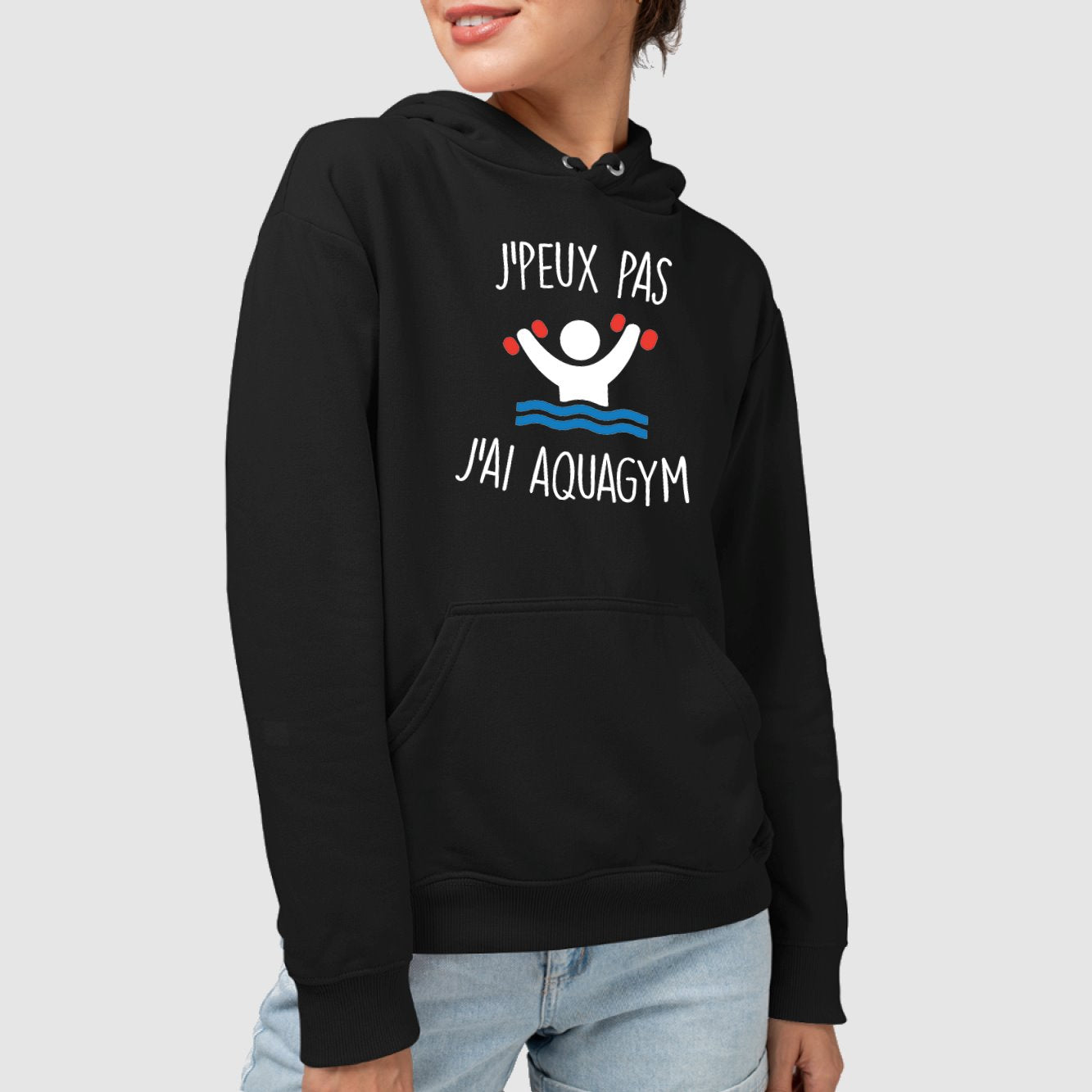 Sweat Capuche Adulte J'peux pas j'ai aquagym Noir