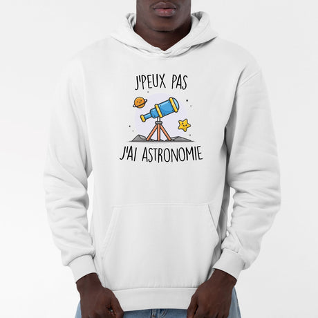 Sweat Capuche Adulte J'peux pas j'ai astronomie Blanc