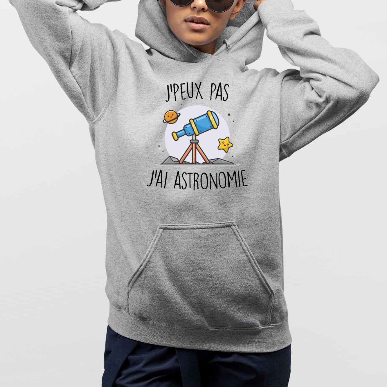 Sweat Capuche Adulte J'peux pas j'ai astronomie Gris