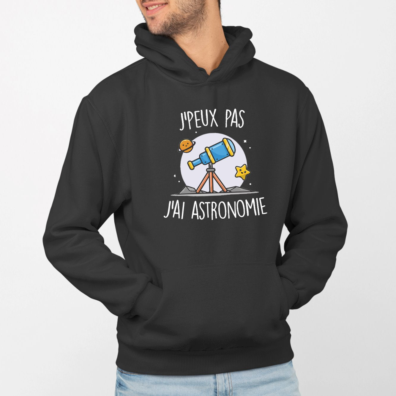 Sweat Capuche Adulte J'peux pas j'ai astronomie Noir