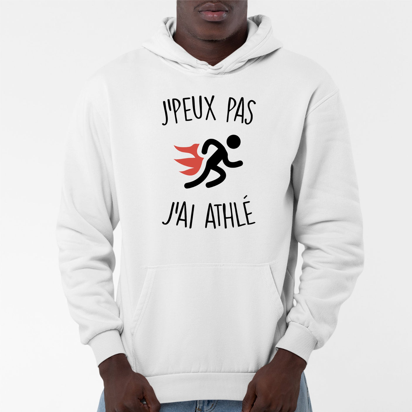 Sweat Capuche Adulte J'peux pas j'ai athlé Blanc