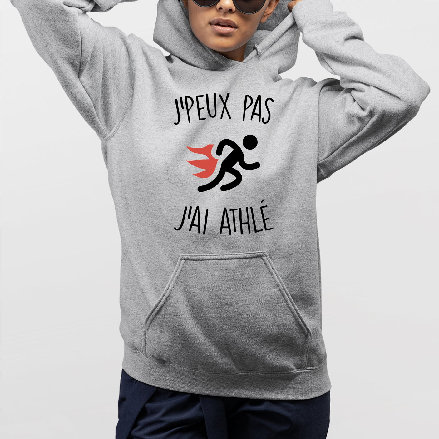 Sweat Capuche Adulte J'peux pas j'ai athlé Gris