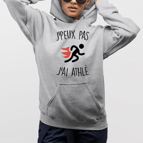 Sweat Capuche Adulte J'peux pas j'ai athlé Gris