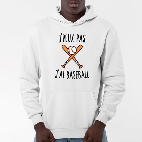 Sweat Capuche Adulte J'peux pas j'ai baseball Blanc