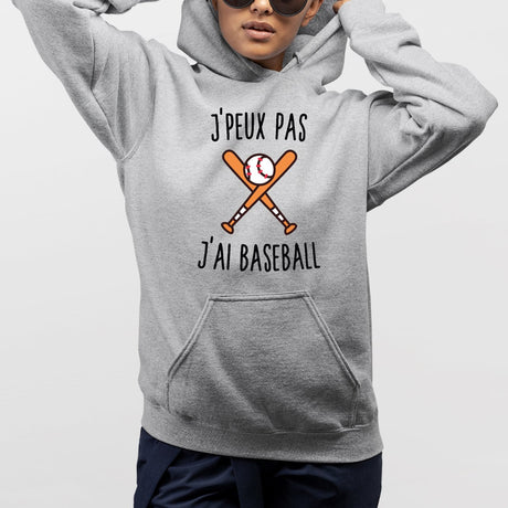 Sweat Capuche Adulte J'peux pas j'ai baseball Gris