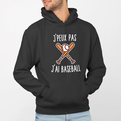 Sweat Capuche Adulte J'peux pas j'ai baseball Noir