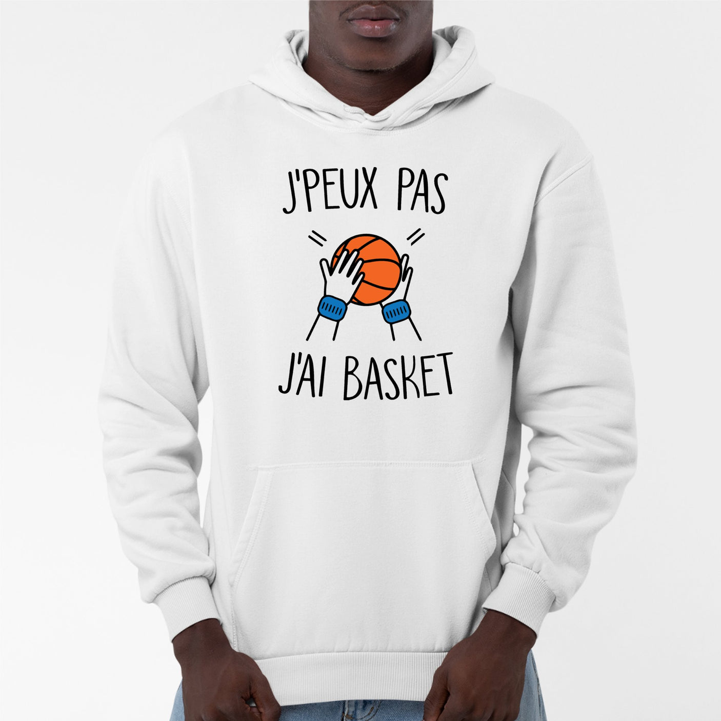 Sweat Capuche Adulte J'peux pas j'ai basket Blanc