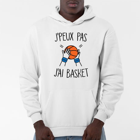 Sweat Capuche Adulte J'peux pas j'ai basket Blanc