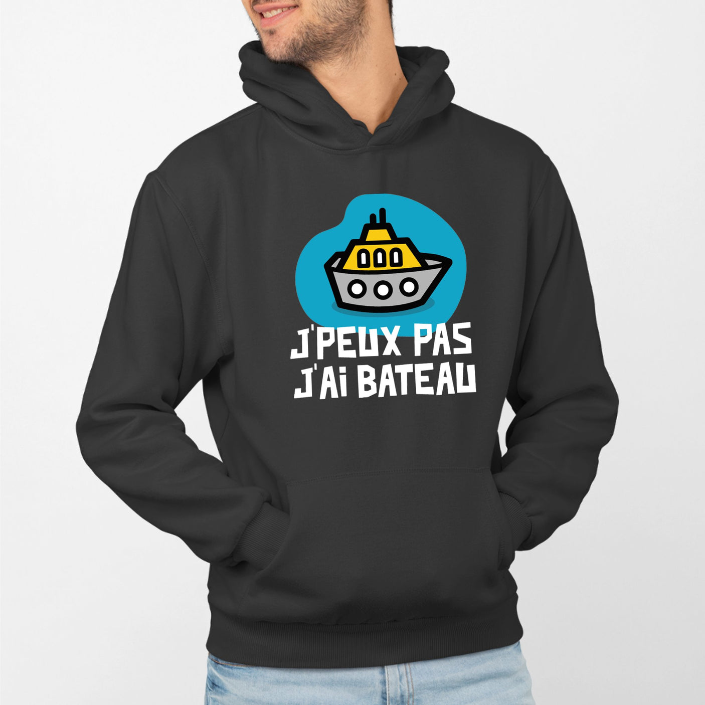 Sweat Capuche Adulte J'peux pas j'ai bateau Noir